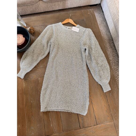 NWT Ronny Kobo Sisilia Metalli Mini Sweater Dress in Silver Size XS/S - Picture 4 of 10